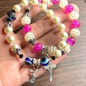 Pink and Cream Beaded‎ Rosary Bracelet